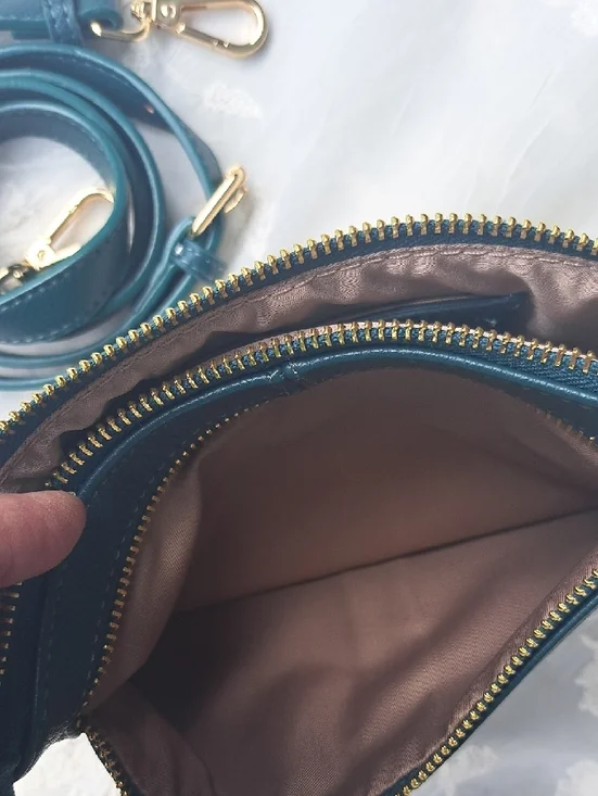 Hand Painted Teal Free Form Designer Crossbody Clutch - Picture 12 of 17